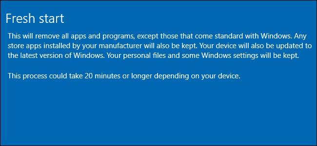 Fresh Start explanation screen