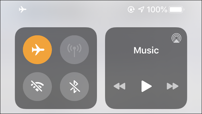 Airplane Mode enabled in Control Center on iOS.